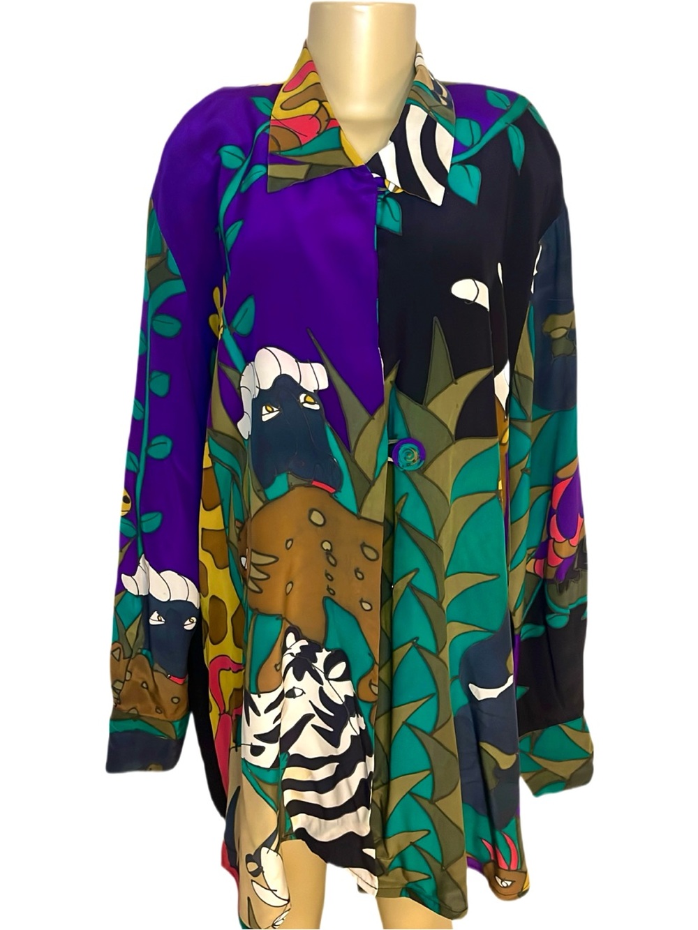 Vintage Silk Scapes Hand Painted Animal Theme Blouse